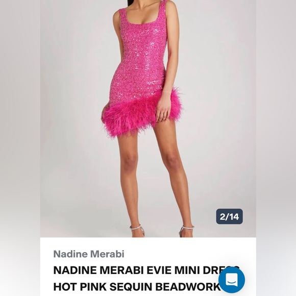 NADINE MERABI Dresses & Skirts - NADINE MERABI Hot Pink Sequin Dress with Feather Detail